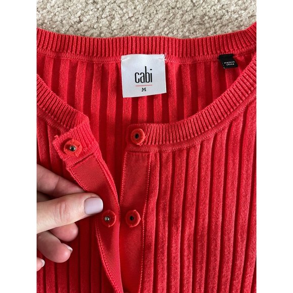 Cabi Trumpet Cardigan Medium Red Orange Sweater Bell Sleeves Snaps Ribbed 5285 - Picture 6 of 11